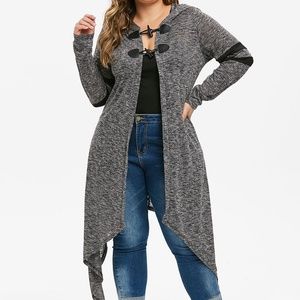 Hooded Heathered Asymmetrical Plus Size Cardigan